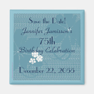 75e verjaardag Save the Date Blue Floral Magnet