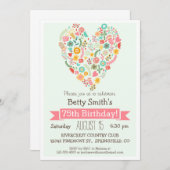 75e verjaardag, Schattigee Bloemen Hart Verjaardag Kaart (Voorkant / Achterkant)