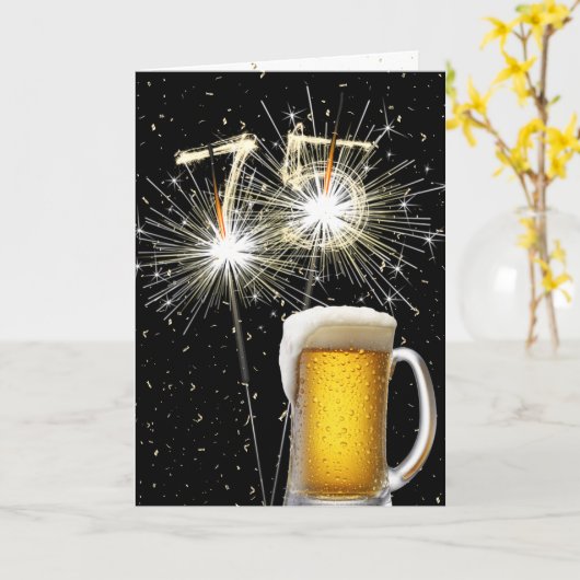 75e Verjaardag Sparklers Met Bier Mok Kaart (Gele Bloem)