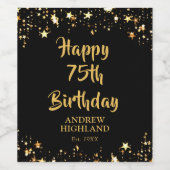 75e verjaardag Stijlvolle zwart gouden sterren naa Wijn Etiket (Enkel label)