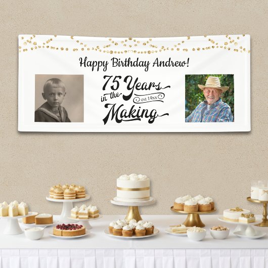 75e verjaardag String Lights Retro 2 foto banner