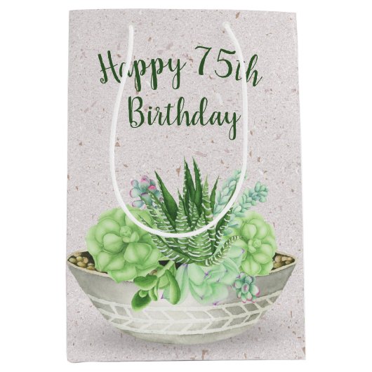 75e verjaardag Succulent op Terrazzo Medium Cadeauzakje (Voorkant)