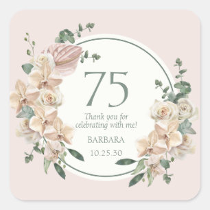 75e Verjaardag Tropische Bloemen Bedankt Vierkante Sticker