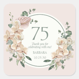 75e verjaardag tropische bloemen dank u vierkante sticker