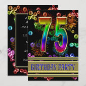 75e verjaardag Uitnodiging met bubbels (Voorkant / Achterkant)