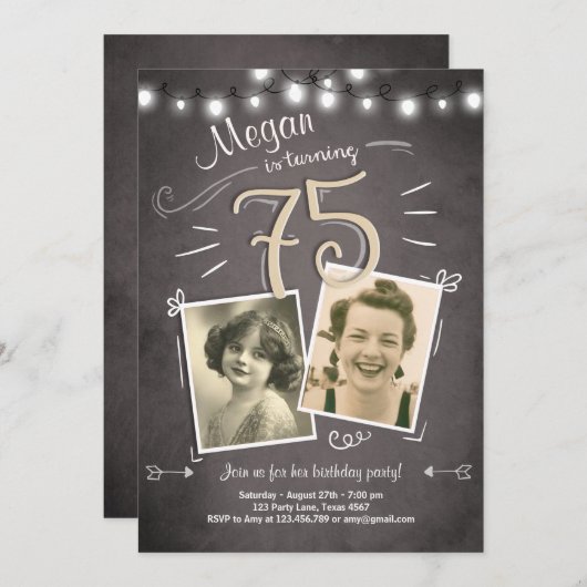 75e verjaardag  uitnodiging Volwassenen (Voorkant / Achterkant)