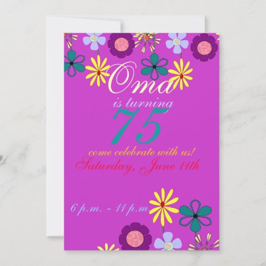 75e verjaardag - Uitnodiging voor kleurrijke en fe (Voorkant)