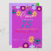 75e verjaardag - Uitnodiging voor kleurrijke en fe (Voorkant / Achterkant)