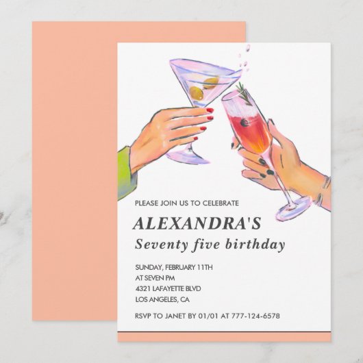 75e verjaardag uitnodigingen Cocktail Party Chic (Voorkant / Achterkant)