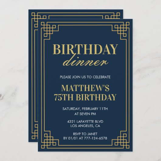 75e verjaardag uitnodigingen Verjaardagsdiner Mann (Voorkant / Achterkant)