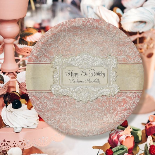 75e verjaardag van de  Franse Regency Lace Papieren Bordje