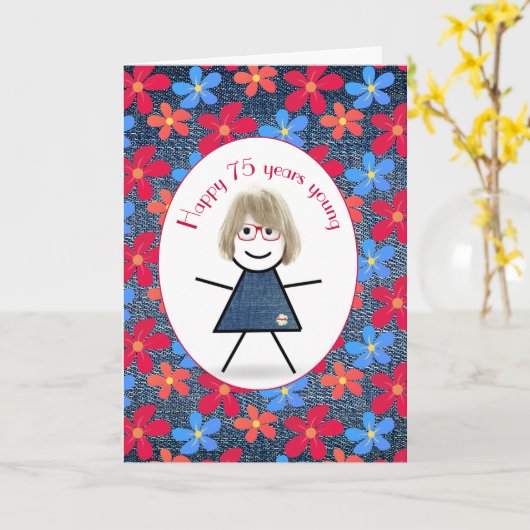 75e verjaardag van denim kaart (Gele Bloem)