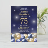 75e verjaardag Verrassing Marine Blauw Gouden Ball Kaart (Staand voorkant)