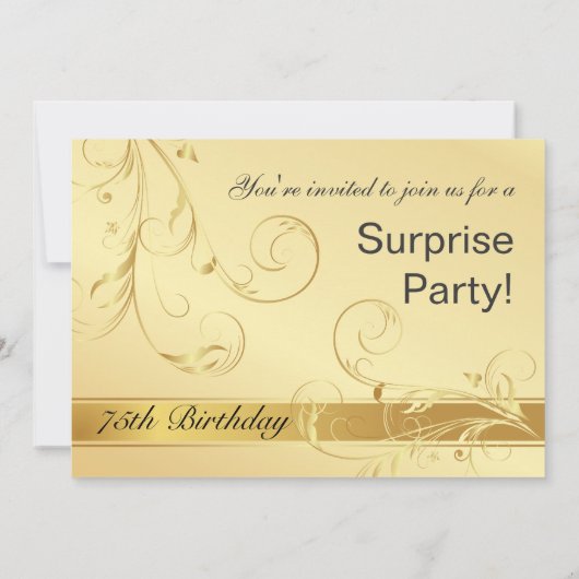 75e verjaardag Verrassingsfeest - Elegant Gold Flo Kaart (Achterkant)