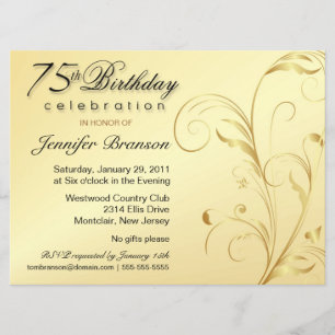 75e verjaardag Verrassingsfeest - Gouden Floral - Kaart