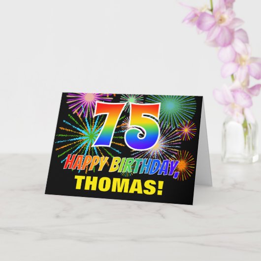 75e verjaardag: Vet, Plezier, Vuurwerk, Regenboog Kaart (Orchidee)