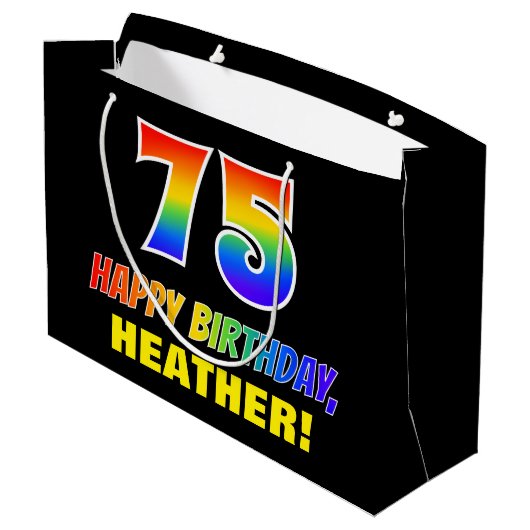75e verjaardag: Vet, Vun, eenvoudig, Regenboog 75 Groot Cadeauzakje (Achterkant Gekanteld)