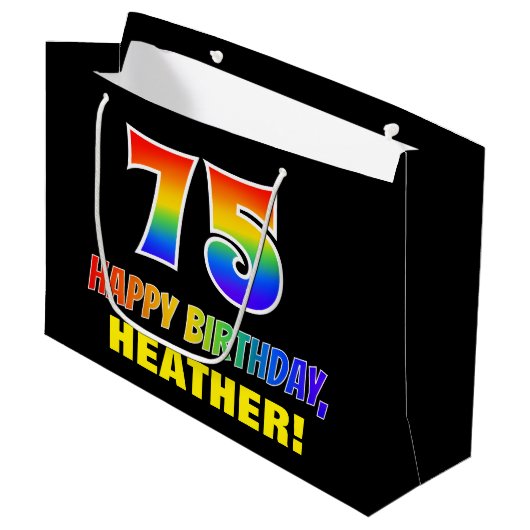 75e verjaardag: Vet, Vun, eenvoudig, Regenboog 75 Groot Cadeauzakje (Voorkant Gekanteld)