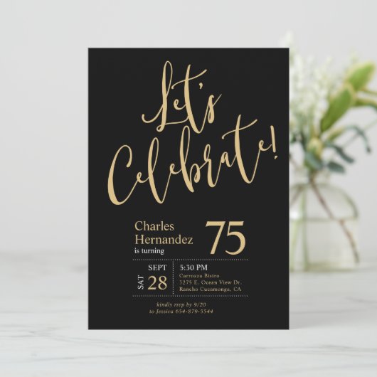 75e verjaardag: vieren van zwart goud kaart (Staand voorkant)