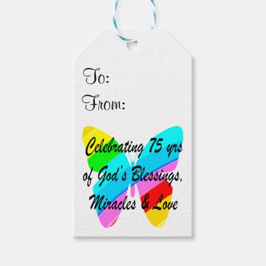 75E VERJAARDAG VLINDER GEPERSONALISEERD ONTWERP CADEAULABEL (Voorkant)