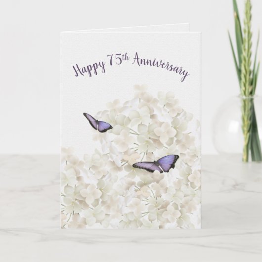 75e verjaardag Vlinders op Witte Hortensia Kaart (Voorkant)
