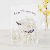 75e verjaardag Vlinders op Witte Hortensia Kaart (Gele Bloem)