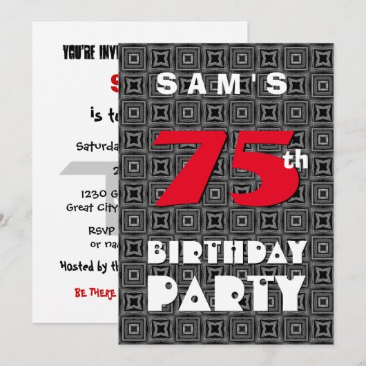 75e verjaardag voor hem zwart wit patroon A11 Kaart (Voorkant / Achterkant)