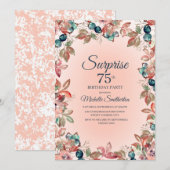 75e verjaardag Vrouwen Roze Blauwgroen bladeren va Kaart (Voorkant / Achterkant)