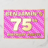 75e verjaardag - vuurroze harten en strips folie uitnodiging (Voorkant)