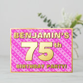 75e verjaardag - vuurroze harten en strips folie uitnodiging (Staand Voorkant)