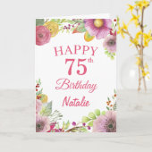 75e verjaardag Waterverf Floral Flowers Roze kaart (Gele Bloem)