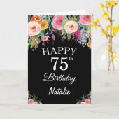75e verjaardag Waterverf Floral Flowers Zwarte kaa Kaart (Gele Bloem)