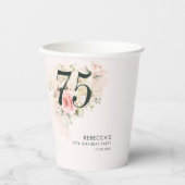 75e Verjaardag Waterverf Roze Bloemenfeest Papieren Bekers (Voorkant)