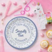 75e verjaardag Willekeurig nummer Patroon Blauw/Wi Papieren Bordje (Feest)