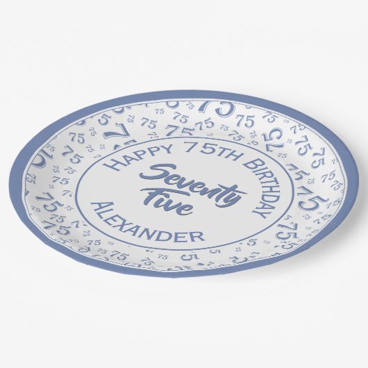 75e verjaardag Willekeurig nummer Patroon Blauw/Wi Papieren Bordje (Gekanteld)