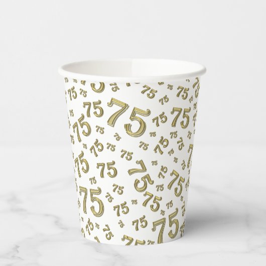 75e verjaardag Willekeurig nummer patroon Gold/Whi Papieren Bekers (Links)