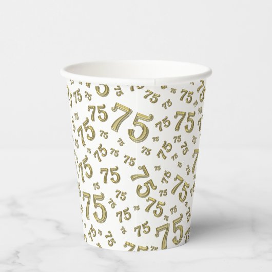 75e verjaardag Willekeurig nummer patroon Gold/Whi Papieren Bekers (Rechts)