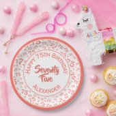 75e verjaardag Willekeurig nummer Patroon Koraal/W Papieren Bordje (Feest)