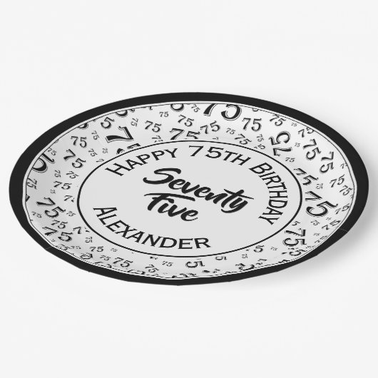 75e verjaardag Willekeurig nummer Patroon Zwart/Wi Papieren Bordje (Gekanteld)