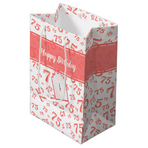 75e verjaardag Willekeurig nummerpatroon koraal/wi Medium Cadeauzakje