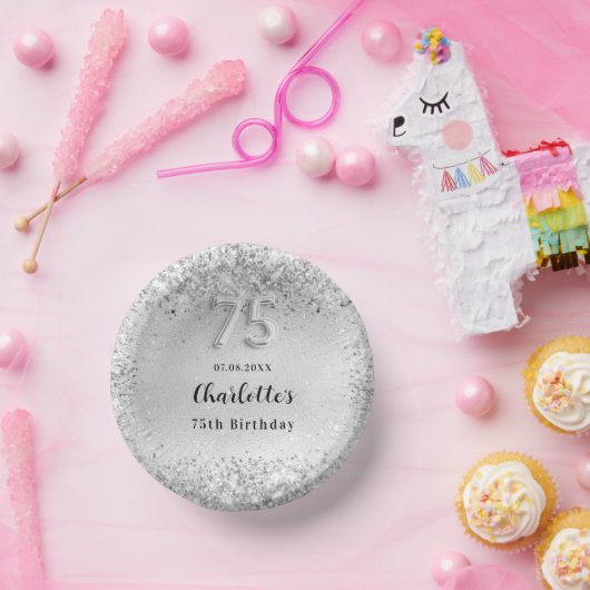75e verjaardag zilveren elegante confetti papieren kommen (Feest)