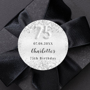 75e verjaardag zilveren elegante confetti ronde sticker