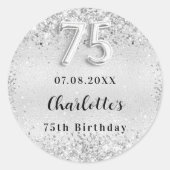 75e verjaardag zilveren elegante confetti ronde sticker (Voorkant)