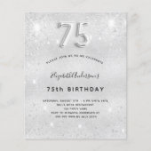 75e verjaardag zilveren glitter budgetuitnodiging (Voorkant)
