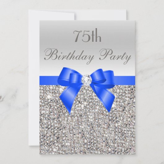 75e verjaardag Zilveren Sequin Royal Blue Bow Diam Kaart (Voorkant)