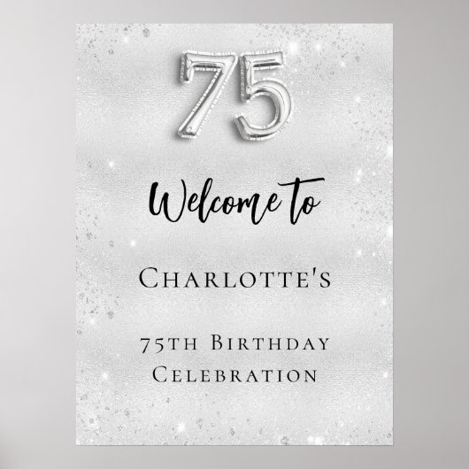 75e verjaardag zilveren welkom poster (Voorkant)