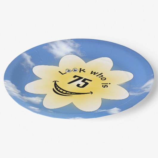 75e verjaardag Zomerzon en wolken Papieren Bordje (Gekanteld)