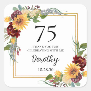 75e verjaardag Zonnebloemen Bedankt Vierkante Sticker