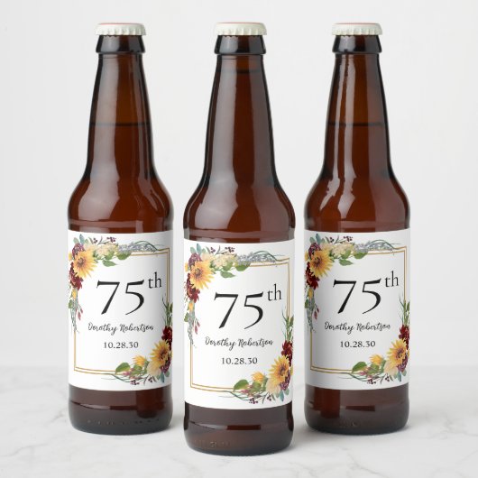 75e verjaardag Zonnebloemen Bier Etiket (Flessen)