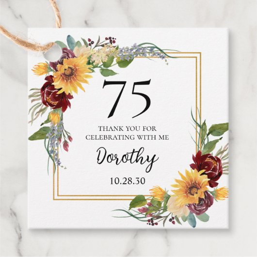 75e verjaardag zonnebloemen dank u bedankjes labels (Voorkant)